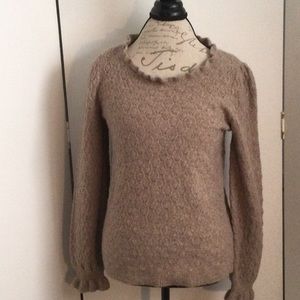 Wool Blend Beige Sweater Sz S Sundays Neutral Classic Feminine Cozy Ruffle